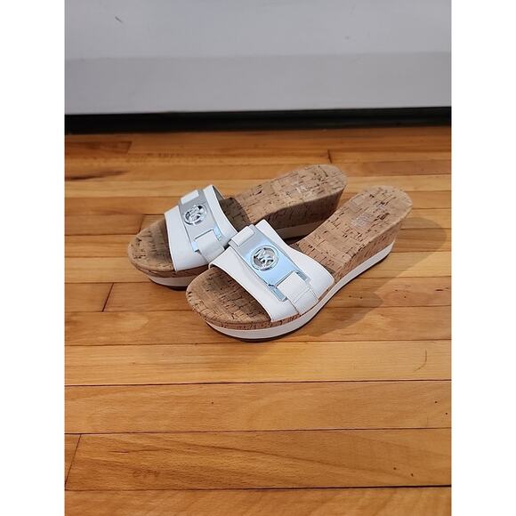 MICHAEL KORS WARREN WHITE CORK PLATFORM SANDALS WOMEN SZ 7.5M - Picture 1 of 10